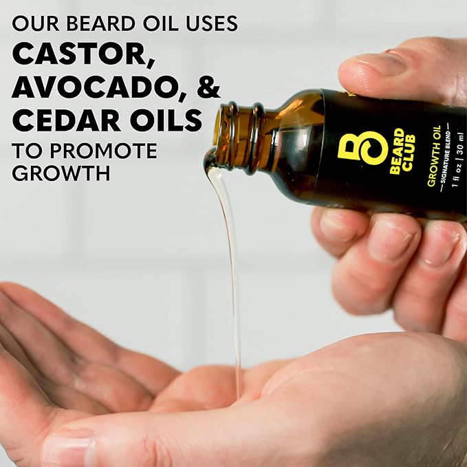Beard Club - Beard Growth Serum with Natural Castor, Coconut and Avocado to Grow a Thicker, Fuller Beard, Fill in Patches and Stimulate Healthier Facial Hair Growth