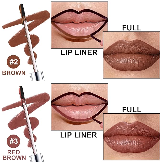 2 Colors Peel Off Lip Liner Stain Kit, Long Lasting Waterproof Matte Finish Lip Tint Stains Makeup Set for Women, Trend Colors, Easy to Use, for All Skin Types, Tweezer Include (#2+#3)