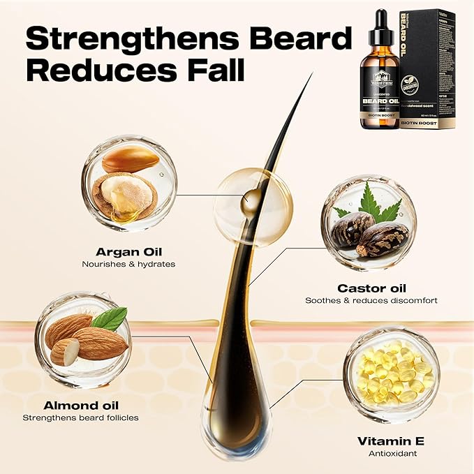 Waking Forest Beard Oil - Biotin Beard Oil for Men Thicker Beard with Vitamin E, Rosemary, Castor Mustache Oil for Black Men, Softens & Strengthens Beard Care Oil (Unscented, 2oz)