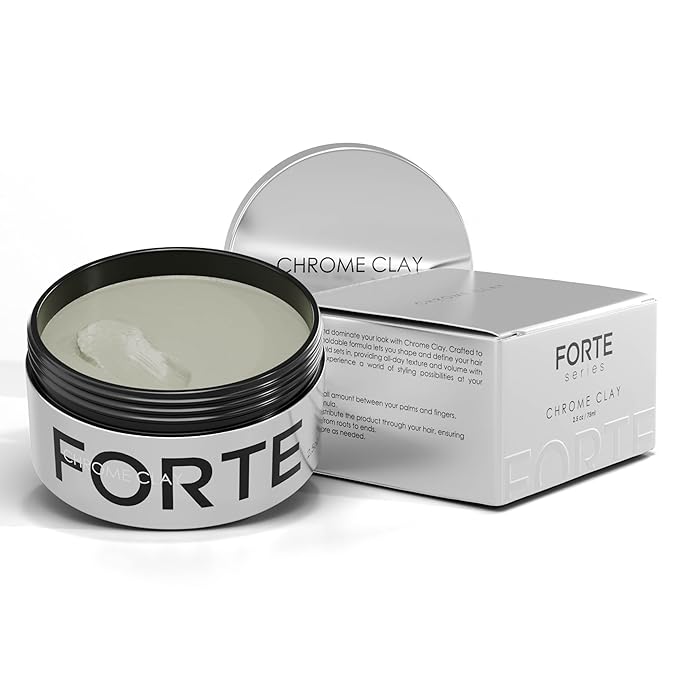 Forte Series Chrome Clay – Strong Hold Hair for Men | Matte Finish, Volumizing & Texture Enhancing | Kaolin, Biotin & Aloe Vera | Lightweight, Reworkable & Easy Wash-Out | 2.5oz