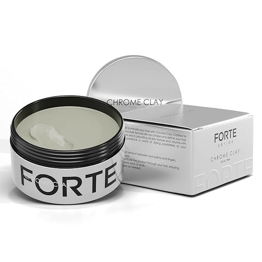 Forte Series Chrome Clay – Strong Hold Hair for Men | Matte Finish, Volumizing & Texture Enhancing | Kaolin, Biotin & Aloe Vera | Lightweight, Reworkable & Easy Wash-Out | 2.5oz