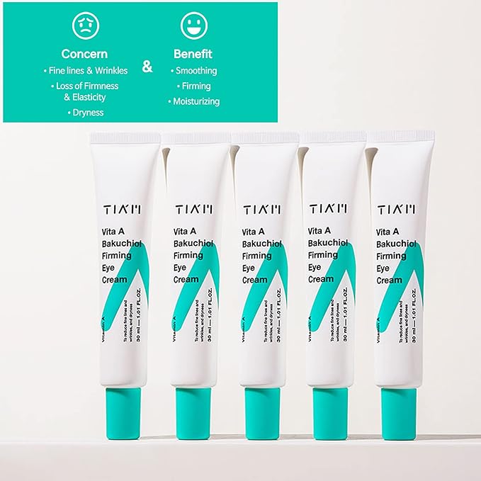 TIAM Vita A Bakuchiol Firming Eye Cream for Wrinkles, Anti-Aging, Dark Circles, and Puffiness, Fragrance-Free Under-Eye Treatment, 1.01 FL.OZ. / 30ml