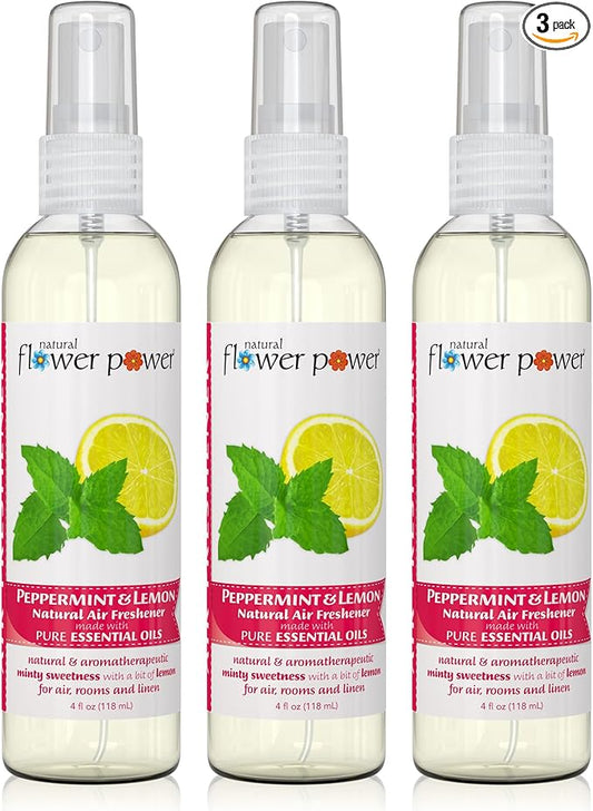 Air Freshener Spray - Odor Eliminator with Essential Oils for the Home, Car & Fabric - Cruelty Free & Vegan - Peppermint & Lemon - 3 x 4 oz