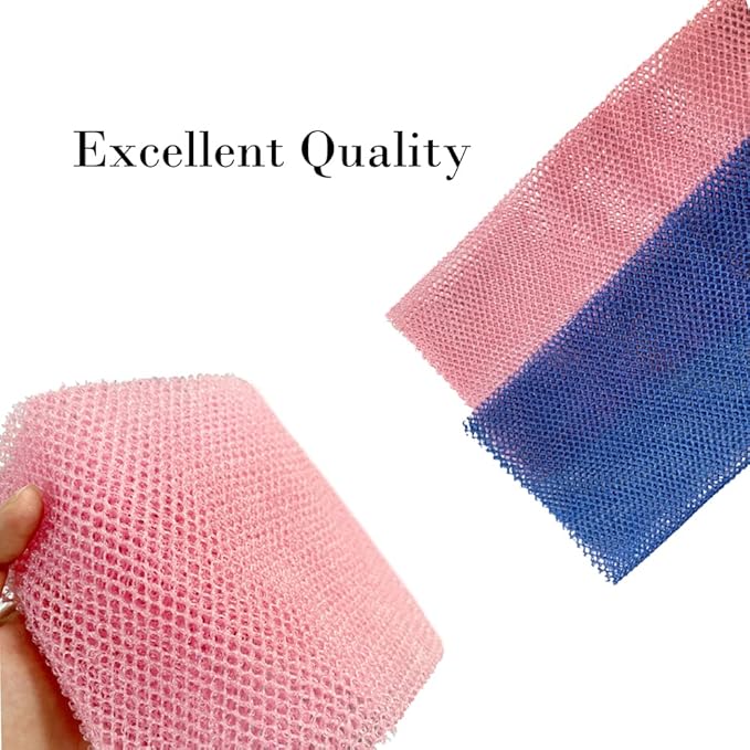 4 Pack Back Scrubber for Shower,Exfoliating Body Scrubber,Bath Sponge Net，Exfoliating Washcloth（Pink&Blue&Purple&Beige