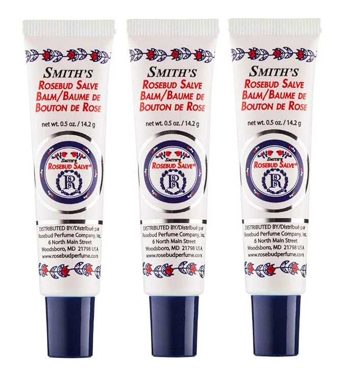 Rosebud Perfume Co. Original Rosebud Salve Tube Three Pack - Moisturizes and Protects Lips - Soothes Irritation and Dry Skin - 3 x 0.5 oz Tubes