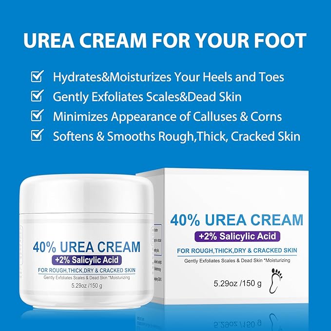 Urea Cream 40 Percent for Feet,40% Urea 2% Salicylic Acid Foot Cream,Foot Cream and Hand Cream with Cocos Nucifera Oil,Tea Tree,Aloe Vera,Vitamin E (5.29 OZ/150g)