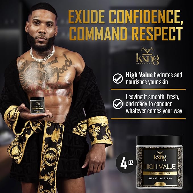 KXNG Cosmetics, Body Butter, Organic Skin Care for Men and Women, Body Moisturizer Lotions and Creams, Raw Shea Butter, Cocoa Butter, Mango, Coconut Oil, Hand, Foot, All Skin Types (High Value)