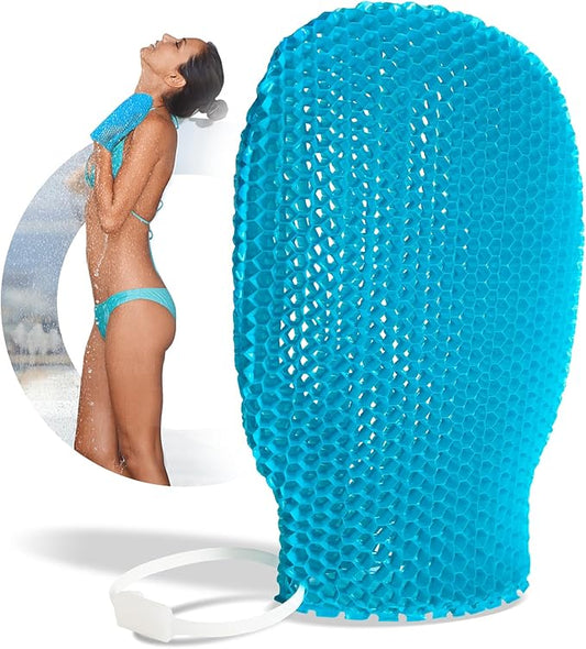 Bath Mitt - Exfoliating Glove, Honeycomb Body Scrubber,Massage Body Scrub Gloves for Home Spa,Mitt Sponges for Cleaning Body,Deep and Gentle,Fast foaming (Blue(Softer,Small Size))