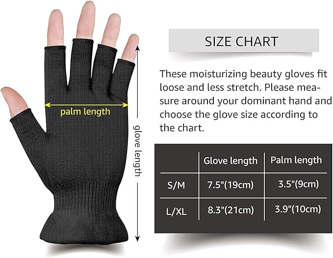 MIG4U Fingerless Moisturizing Gloves, Half Finger Touchscreen Beauty Glove for Eczema, SPA, Dry Hands, Skin Treatment, Summer Sun UV Protection (S/M, Black-1pair)