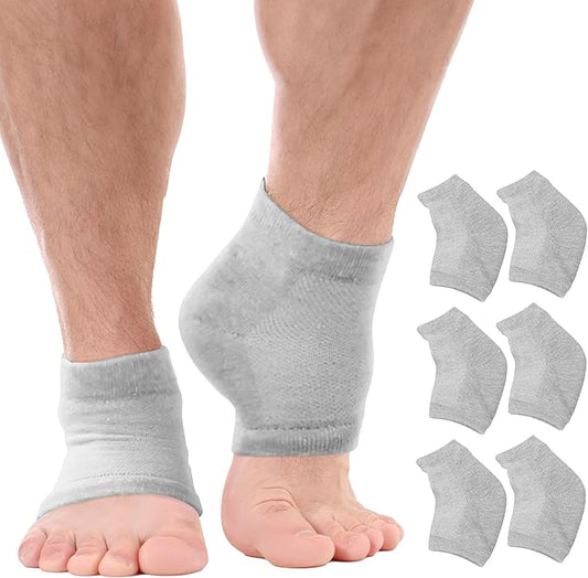 Moisturizing Socks for Mens Cracked Heels - Moisturizer Heel Sleeves to Smooth & Soften Rough Cracked Heels & Dry Feet. Large Aloe Moisturizing Heel Socks (Gray - 3 Pairs, X-Large)