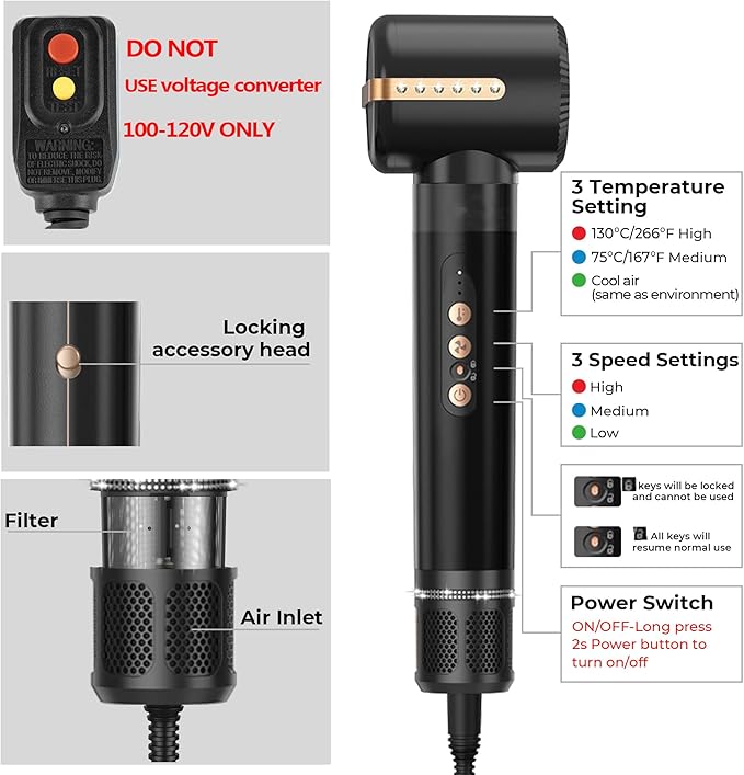 7 in ONE Hair Dryer Brush, Powerful Blow Dryer Brush with Auto- Wrap Curler, Detachable Fast Drying, Volumizing, Curling, Straightening, Ionic Hair Dryer with Diffuser, Hair Styling Tools 100-120V