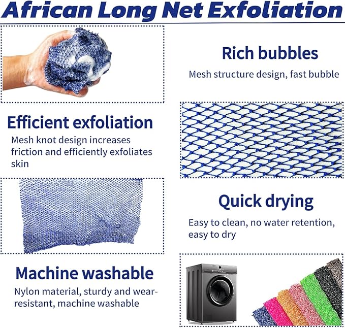 African Net Sponge Authentic, African Exfoliating Sponge Real African Net Black Owned, African Bath Sponge Back Scrubber, Body Exfoliator Shower Bath Accessories (Blue)