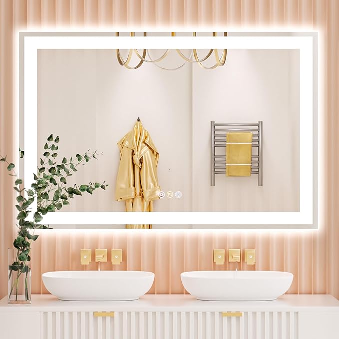 55"x 36" LED Mirror for Bathroom, 3 Colors Wall-Mounted Large Vanity Mirror with Lights, Controlled Separately, Front and Backlit, Anti Fog, Stepless Dimmable, Memory(UL ETL)