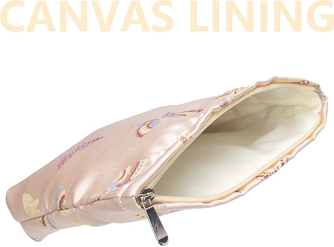 Makeup Bag Large Cotton Zipper Pouch for Purse Travel Canvas Make Up Organizer for Women Cosmetic,Butterfly Pink