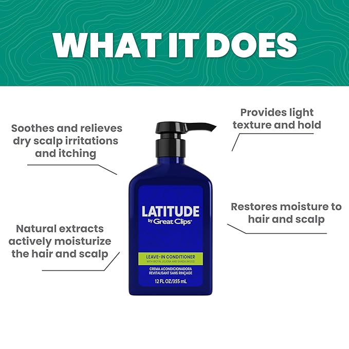 GREAT CLIPS LATITUDE Leave-In Conditioner | Hydrating Leave In Conditioner for Men | Promotes Hair Strength + Renewal | 12oz
