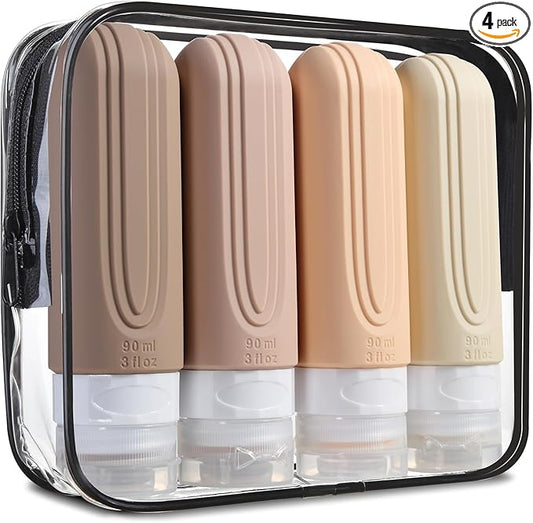 Travel Bottles for Toiletries, Tsa Approved 3oz Travel Size Containers BPA Free Leak Proof Refillable Liquid Silicone Squeezable Travel Accessories for Shampoo Conditioner Lotion (4 Pack)
