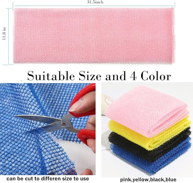 4 Pack Bath Sponge Net, Body Scrubber,African Exfoliating Net for Shower,11.8 inch X31.5 Inch Long Shower Net (Pink&Blue&Yellow&Black)…