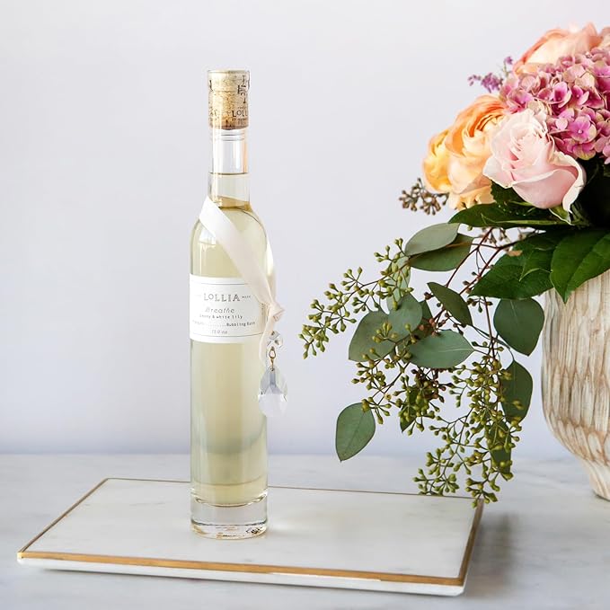 Lollia Breathe Bubble Bath, 12.9 fl. oz., Peony & White Lily Scented Bubbling Skin Care for Women, Soothing & Moisture-Rich Scented Body Soap with Hydrating Ingredients