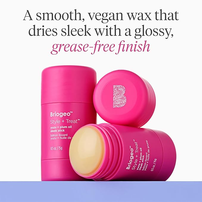 Briogeo Style + Treat Yuzu + Plum Oil Sleek Stick, Vegan Wax Hair Stick, Non-Greasy, Travel-Friendly, Tames Flyaways, Styling Stick for All Hair Types, Vegan, Cruelty-Free, 0.5 oz