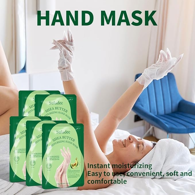 Moisturizing Hand Mask with Shea Butter and Goat Milk, Hydrating Hand Masks for Dry Cracked Hands, Dry Skin Moisturizer for Soft and Smooth Touch Hands - Men Women - 5 Pairs