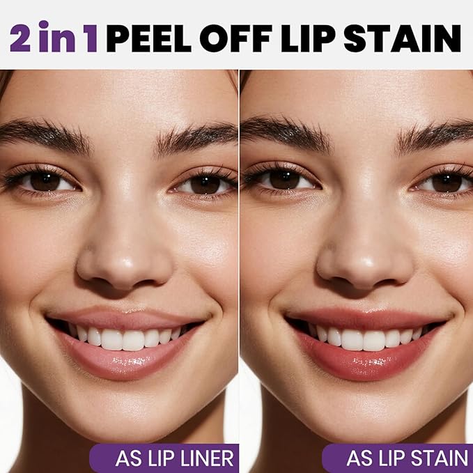 Lip Stain Peel Off, All Day Lip Liner Tint with Tweezer, Long Lasting Waterproof Transfer-Proof, Matte Lip Stains Makeup, Highly Pigmented Color, Chestnut Brown