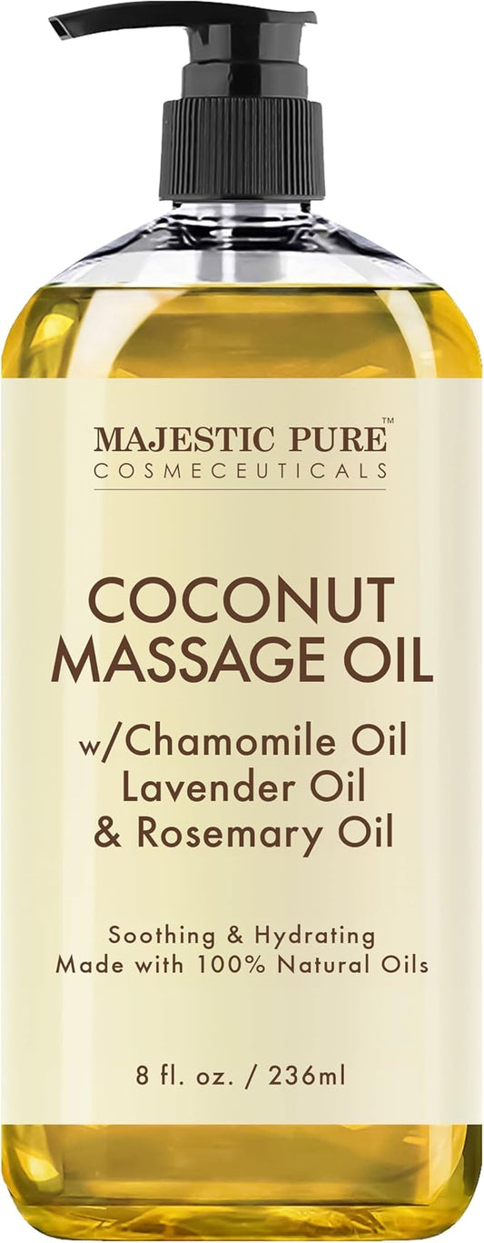 MAJESTIC PURE Coconut Massage Oil for Massage Therapy - Refreshing, and Relaxing - Natural Oils - for All Skin Types - Men and Women - 8 fl oz