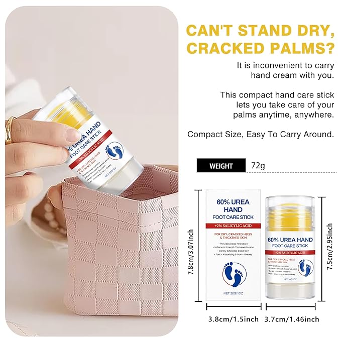 60% Urea Cream with 2% Salicylic Acid Foot Balm, Portable Hand Cream, Foot Cream for Dry Cracked Heels and Feet Hand, Urea Heel Care Stick Callus Remover & Skin Softener, 1oz*2