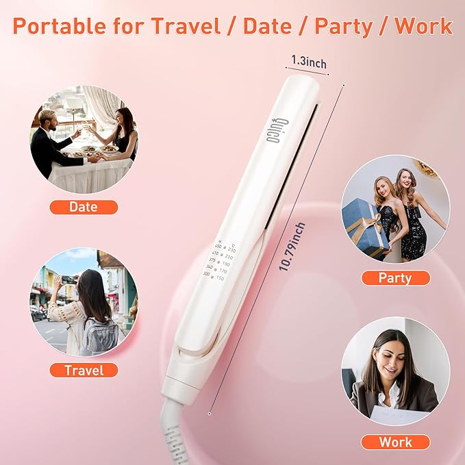 Quico Flat Iron Hair Straightener, 100-240V Dual Voltage Travel Hair Straightener and Curler with 15s Heat Up, Professional Negative Ion Ceramic Flat Iron for Less Frizz, 5 Temp & Auto Shut-Off
