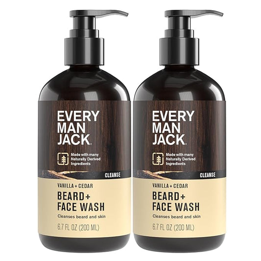 Every Man Jack Beard + Face Wash - Vanilla & Cedar Fragrance - Cleans & Softens Your Beard and Skin - Naturally Derived w/Aloe and Glycerin- 6.7 fl oz - 2 Pack