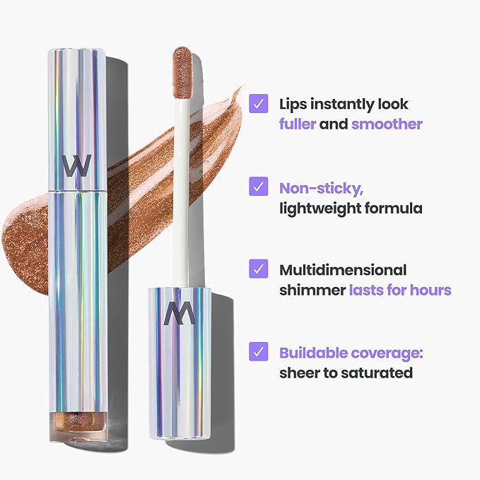 Wonderskin Lip Gloss Blading Top Gloss, Gold Glitter Lip Gloss, Hydrating and High Shine Finish Lip Makeup (Gold Glitter)