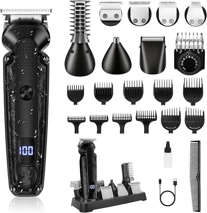 Ufree Beard Trimmer for Men, IPX7 Waterproof Electric Shaver Razor, Hair Trimmer for Nose, Body, Face and Mustache, Cordless Hair Clipper Grooming Kit, Gifts for Men