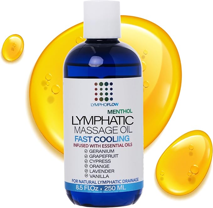 Lymphatic Drainage Massage Oil with Arnica & Coconut Oil, Cooling Menthol for Relief, Post Surgery Recovery & Lipedema, Liposuction, 360 Lipo, BBL, Tummy Tuck, Fibrosis Treatment, 8.5 Oz
