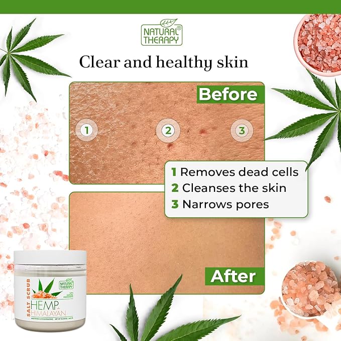 Natural Therapy Hemp & Himalayan Salt Scrub – Exfoliating Body Scrub for Women – Moisturizing and Nourishing Skin – with Pure Oils and Dead Sea Minerals (23.28 Oz)