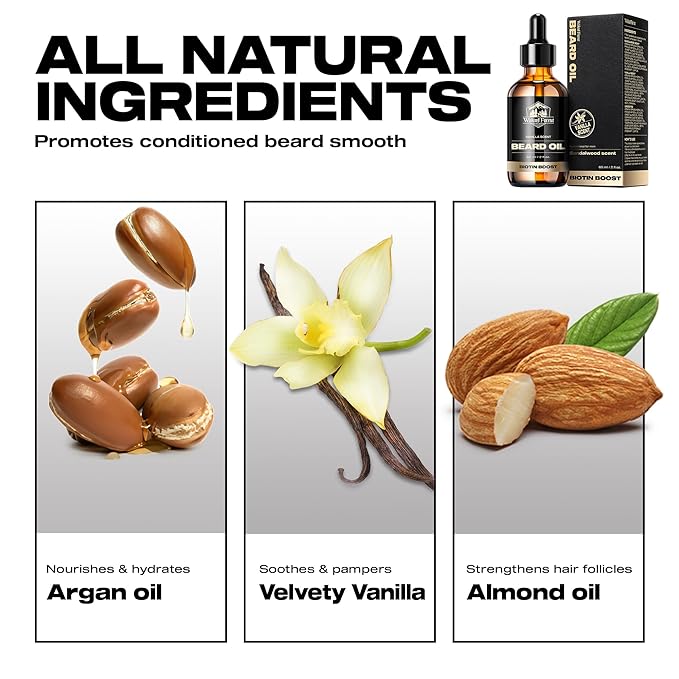 Waking Forest Beard Oil - Biotin Beard Oil for Men Thicker Beard with Vitamin E, Rosemary, Castor Mustache Oil for Black Men, Softens & Strengthens Beard Care Oil (Vanilla, 2oz)