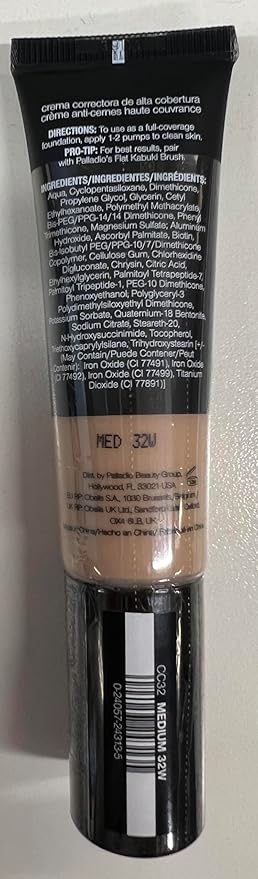 Palladio Full-Coverage Color Correction CC Cream, Oil-Free with Peptides & Vitamin C, Best for Correcting Redness and Uneven Skin Tone, Buildable Foundation Coverage (Med 32W)