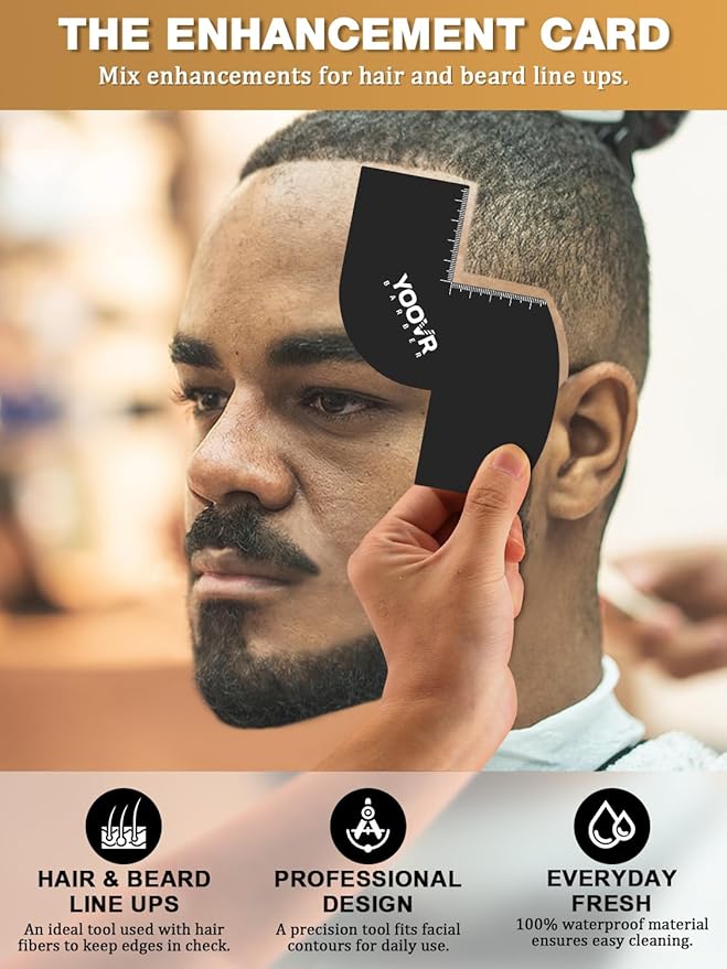 2PCS Barber Accessories for Haircut & Beard Lineup, Enhancement Card for Barbers & Beginners, Essential Shaping Tool for Beard Trimmer Hair Clipper Hair Fiber Enhancements Barber Spray, S-shaped