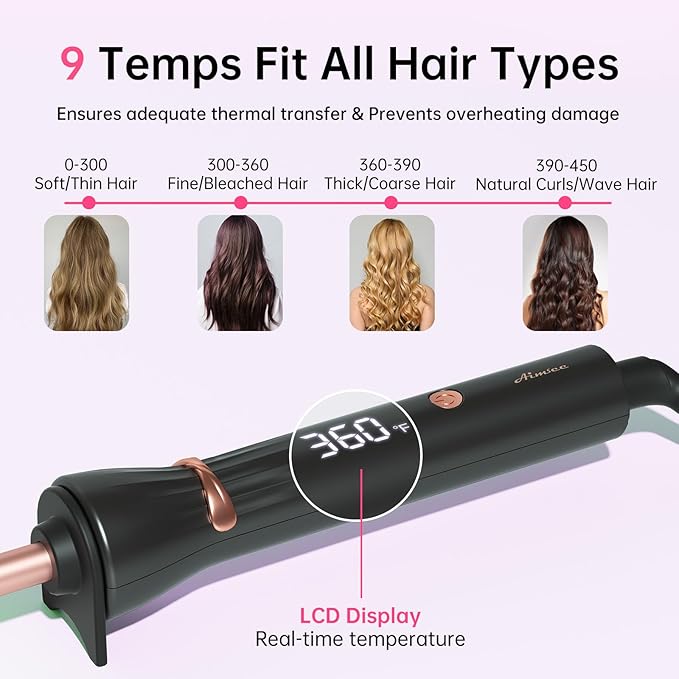 3/8 Inch Small Wand Curling Iron with 9 Temps, 9mm Mini Hair Curler with LCD Display, Fast Heat Up & Anti-Scald Design, Suitable for Short/Long Hair