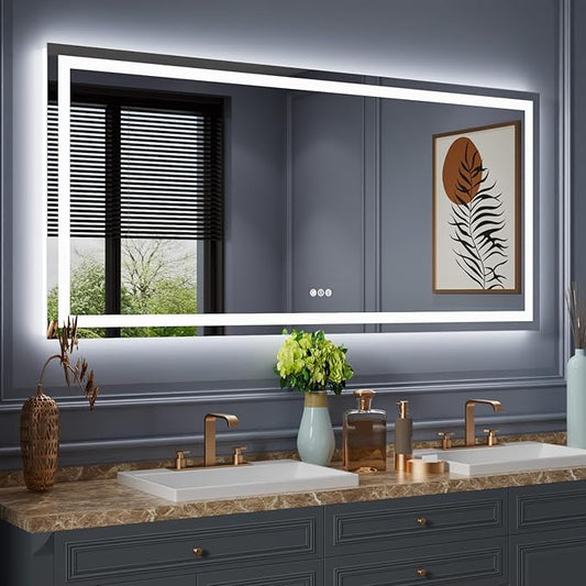 Amorho LED Bathroom Mirror Large 77"x 36" with Front Light and Backlit, Stepless Dimmable Wall Mirrors with Anti-Fog, Shatter-Proof, Memory, 3 Colors, Double LED Vanity Mirror