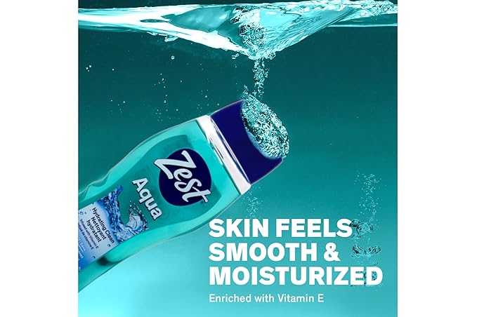 Zest Aqua Hydrating Body Wash, 18 Fl Oz (Pack of 6) - Moisturizing & Refreshing Shower Gel, Easily Lathers for a Relaxing Bubble Bath - Foaming & Exfoliating Skin Cleanser for a Smooth & Clean Skin