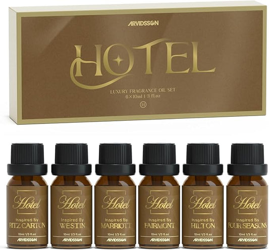 Hotel Diffuser Oils Gift Set - ARVIDSSON Hotel Essential Oils for Diffuser, Luxury Fragrance Oil Set - Inspired by 5 Star Hotels Including Hilton, Four Seasons and More Scents, Gift for Women and Men