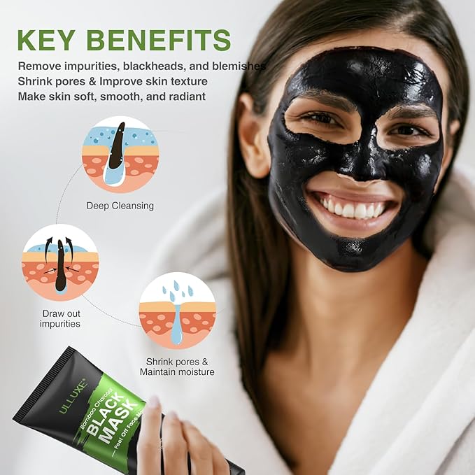 Blackhead Remover Mask Kit, Charcoal Peel Off Mask for Face Nose Blackheads Acne and Deep Pores Cleansing, Black Face Mask Peel, Charcoal Mask with Brush and Pimple Extractors, (3.5 Fl.oz)