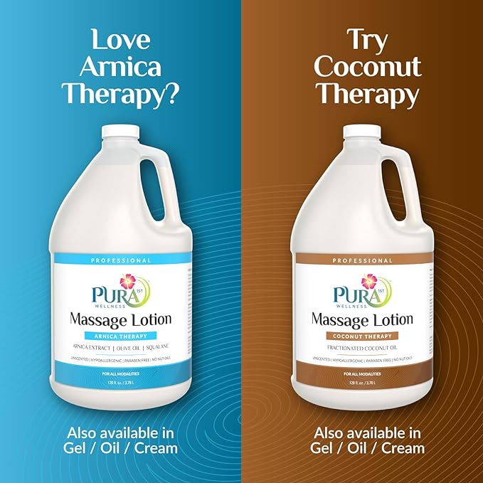 Wellness Professional Arnica Therapy 128oz Massage Lotion, Arnica Lotion for Bruising, Olive Oil, Unscented, Hypoallergenic, Natural, Skin Moisturizing and Hydrating, Deep Tissue