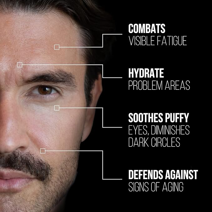 Men's Eye Cream for Dark Circles, Puffiness, Wrinkles & Puffy Eyes, Unscented Gel with Hyaluronic Acid, Vitamin E, Argan Oil, 1 Fl Oz