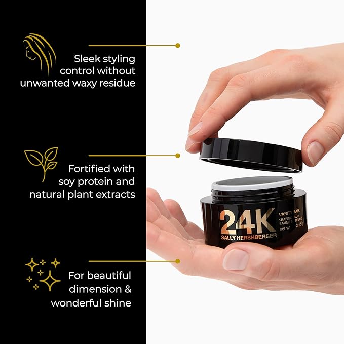SALLY HERSHBERGER 24K Hair Shaping Balm for Men & Women - Smoothing, Volumizing, Texturizing Pomade For Soft Sleek Shine Finish - Salon Style Hair Styling Product -Flexible Hold -All Hair Types -1.7oz