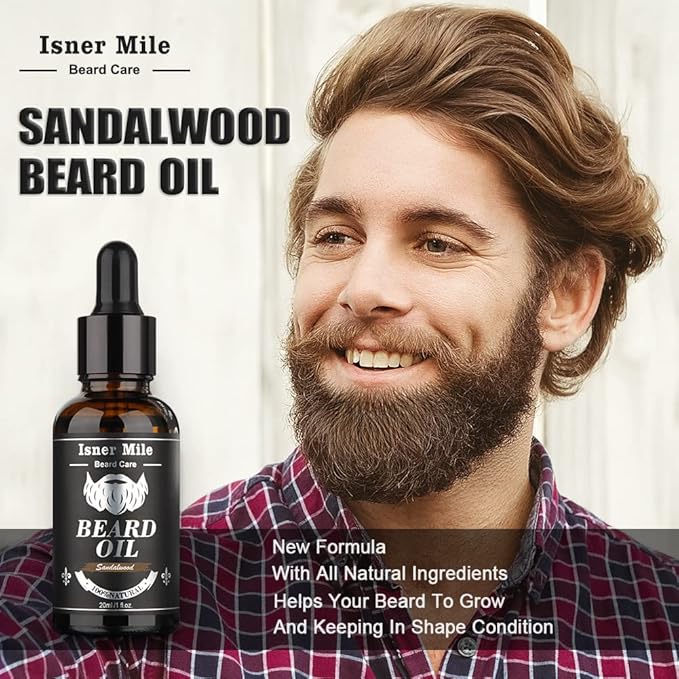 Isner Mile Beard Grooming Kit for Men Care: Trimming Sets with Beard Wash/Shampoo - Oil - Balm - Brush - Comb - Scissors & Storage Bag, Valentines Birthday Fathers Gifts for Dad Men Husband Boyfriend