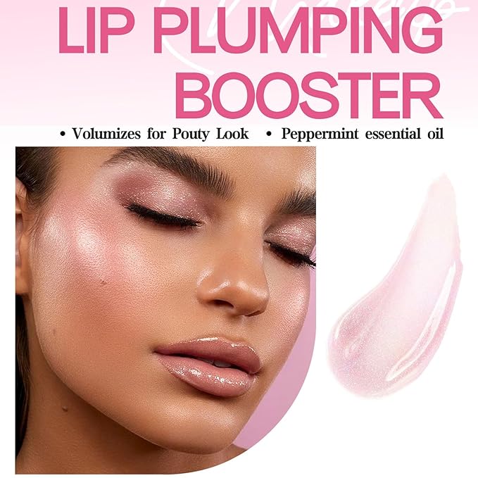 Lip Plumping Booster, Plumping Lip Oil with Chili Extract, Plump & Pout Lip Plumper, Slightly Spicy Lip Plumping Gloss, Fuller Lips Instantly, Hydrating, High-Shine