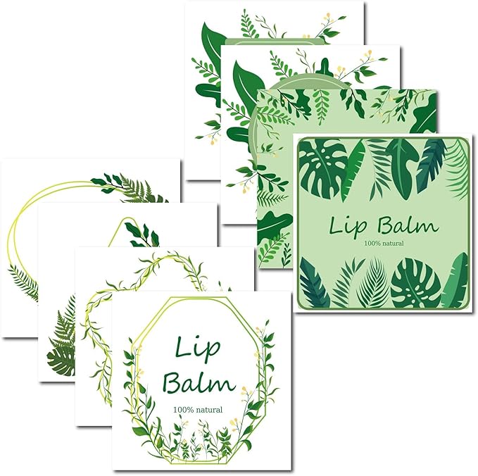 CRASPIRE Lip Balm Labels 80pcs Homemade Lip Balm Labels 2” Clear Lip Balm Labels for Tubes Printable Waterproof Lip Balm Stickers Labels for Lip Balm Handcream Candle Container（Leaves-White Green）