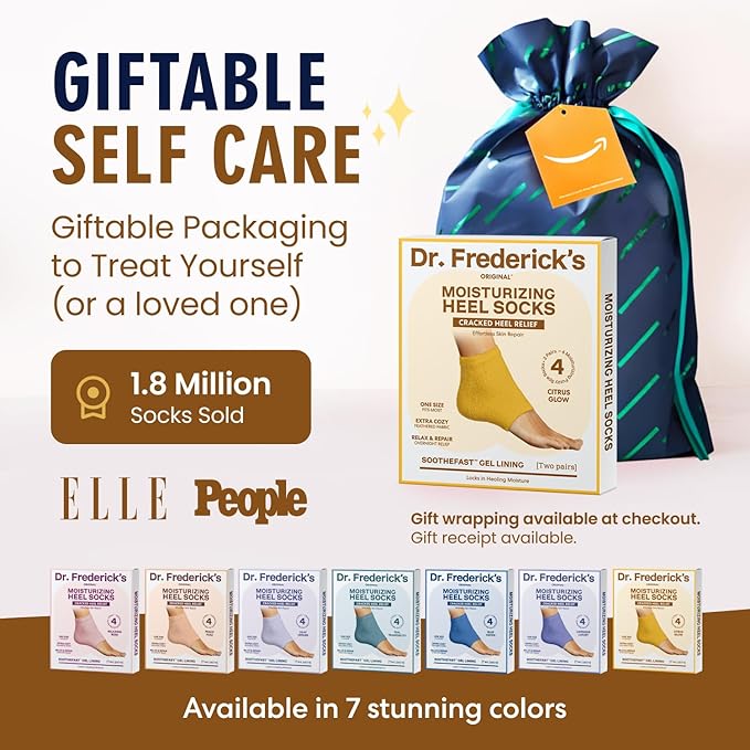 Dr. Frederick's Original Moisturizing Fuzzy Heel Socks - 2 Pairs - Cozy Gel-Lined Sleep Socks for Women & Men - Soothes Dry, Cracked Feet - Heel Repair - Citrus Glow