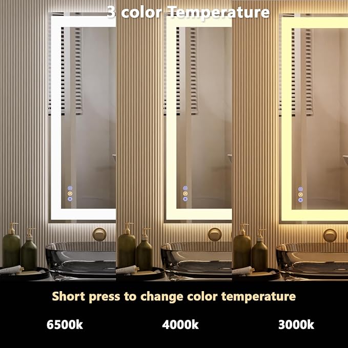 60"x 36" LED Bathroom Mirror with Lights, Front and Backlit Large LED Vanity Mirror, Controlled Separately Wall LED Smart Mirror with 3 Colors, Anti-Fog, Stepless Dimmable, Memory(UL ETL)