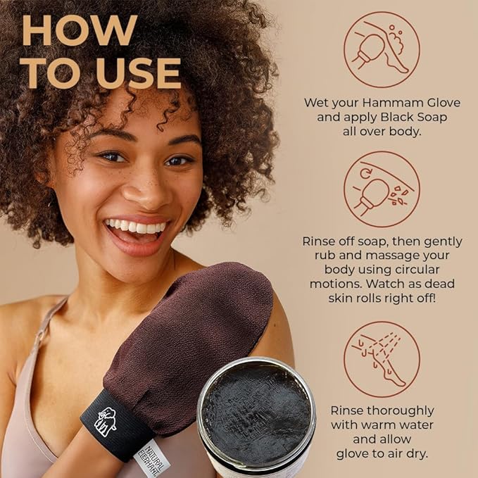 Natural Elephant Exfoliating Kessa Glove - Face and Body Exfoliator Hammam Mitt (2 Brown. Orange and Teal (Pack of 4))